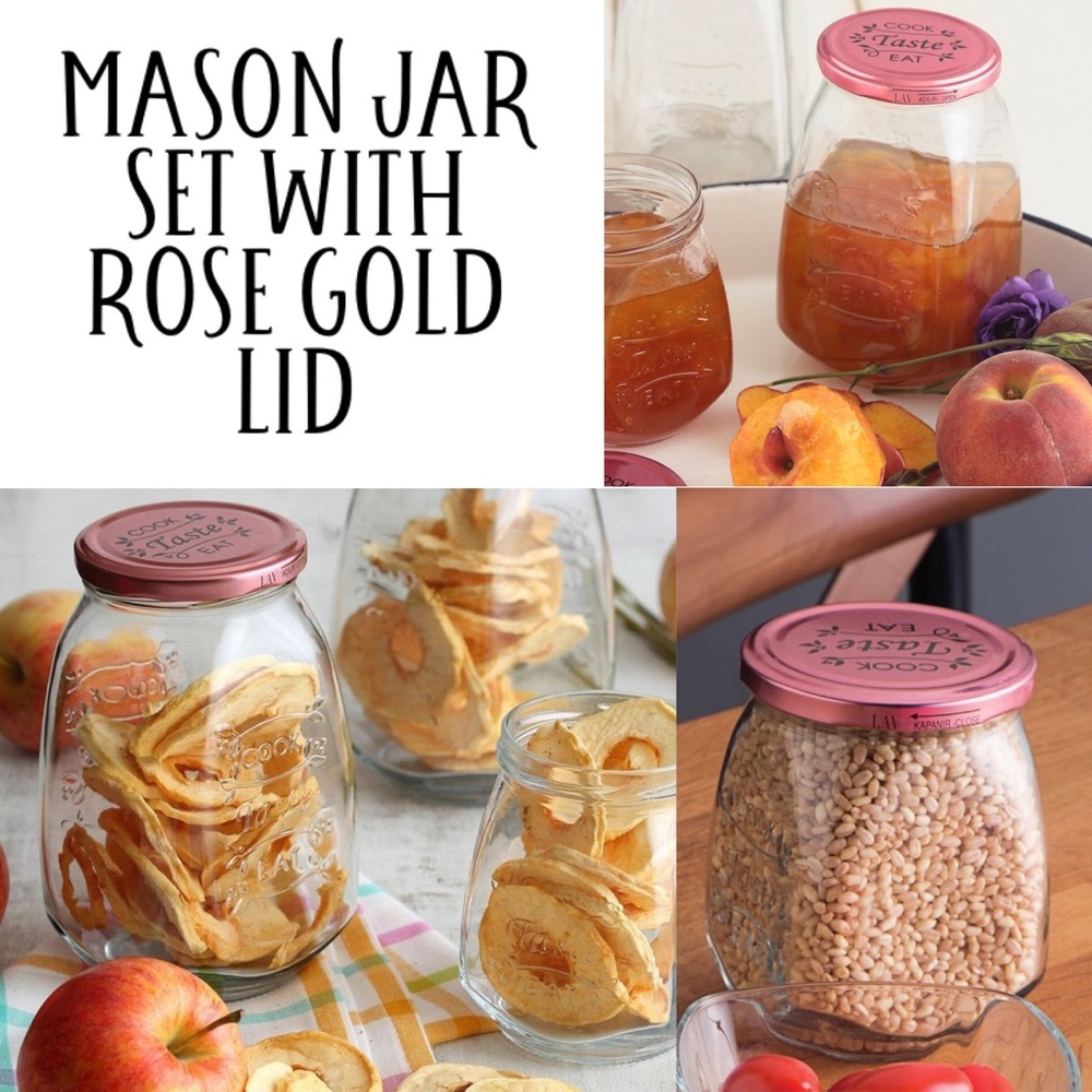 Lav Hakan Fancy Mason Jar Set With Rose Gold Lid Clear Glass Food Storage Jars